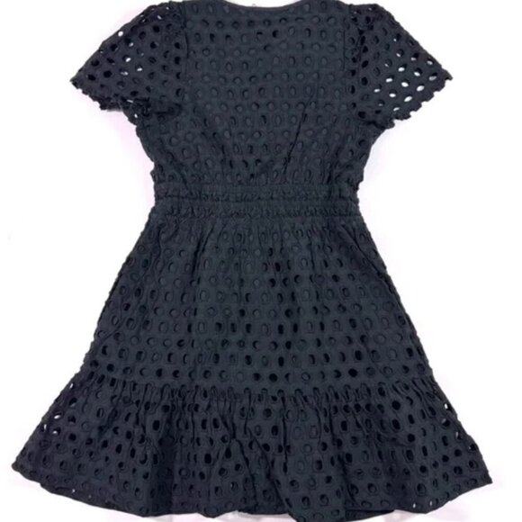 New Quince Organic Cotton Eyelet Mini Tiered Dress Black Sz S #21 - Picture 3 of 3